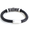 Fashion Skull Gothic Jewelry Stainless Steel Bangle Leather Bracelet